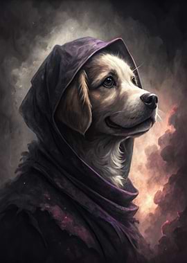 Dog in a hooded robe