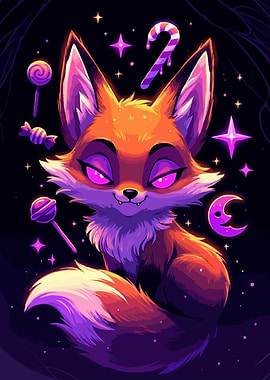 Cute Fox with Candy and Stars