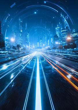 Futuristic Cityscape with Light Trails