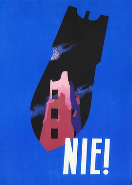 Anti-War Poster with Bomb and Ruins