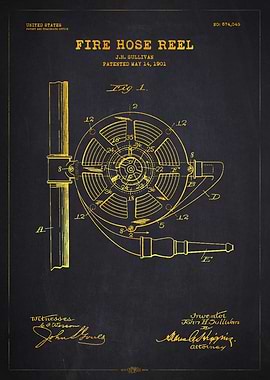 1901 Fire Hose Reel Patent Gold