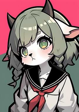 Anime Cat Girl in School Uniform