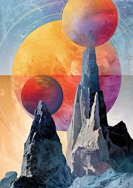 Surreal Alien Landscape with Planets