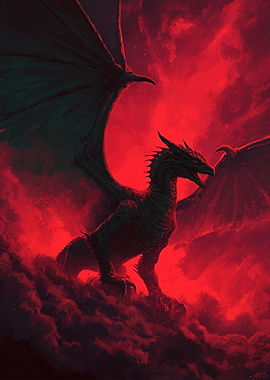 Dark Dragon in Red Clouds