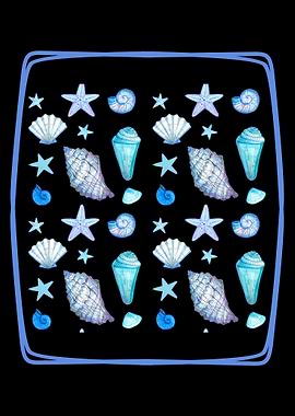 Watercolor Seashells and Starfish Pattern