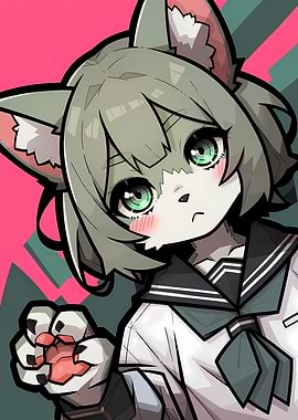 Anime Cat Girl in School Uniform