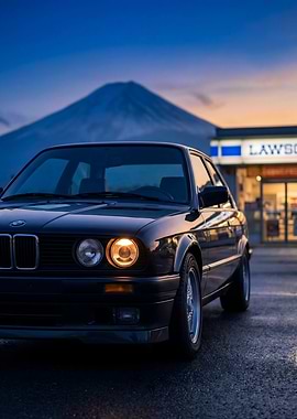 Car BMW E30 Lawson Mount Fuji Sunset
