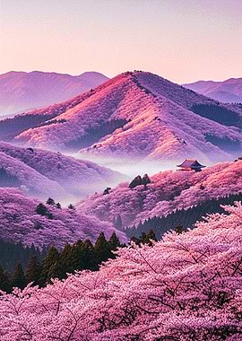 Cherry Blossoms on Mountains