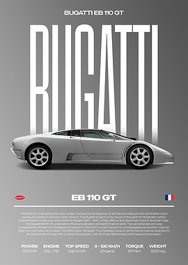 Bugatti EB 110 GT Car Poster