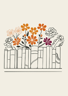 Bookshelf with Flowers