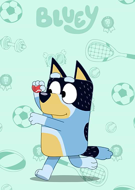 Bluey Character with Sports Background