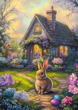 Easter Bunny in a Spring Garden