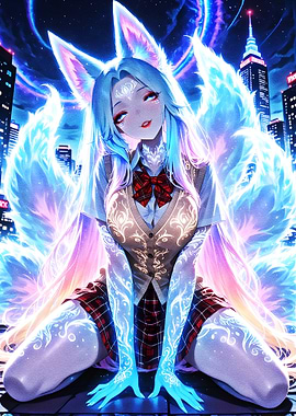 Kitsune Girl in Cityscape