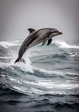 Dolphin leaping from ocean waves