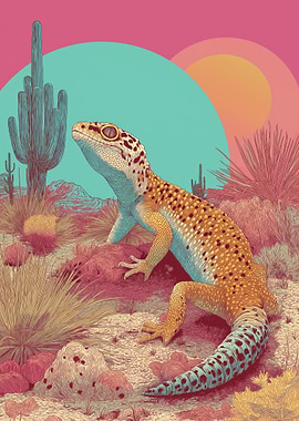 Leopard Gecko in Desert Landscape