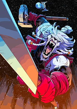 Fierce Lion-like Warrior with Hammer and Sword