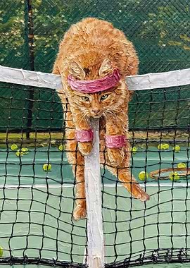 Tennis Cat with Headband and Wristbands