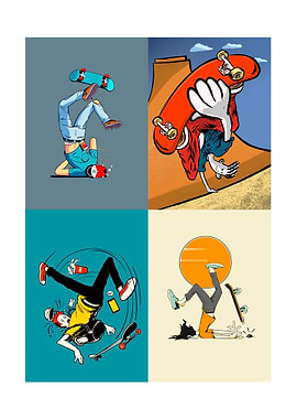 Skateboarder's dynamic poses and falls