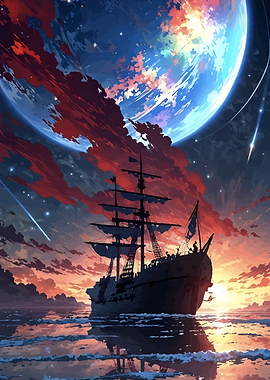 Pirate Ship Under a Cosmic Sky