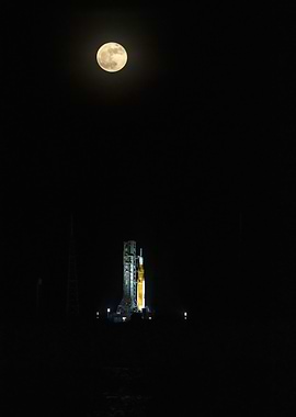 Artemis Rocket Under Full Moon