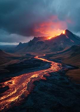 Volcanic Eruption Landscape in Iceland