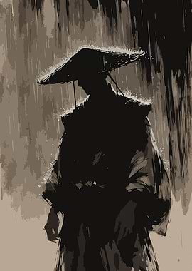 Samurai in the Rain Silhouette