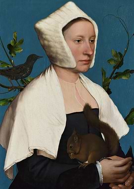 Portrait of a Woman with a Squirrel and Bird