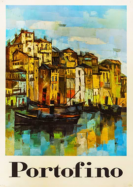 Portofino painting with boats