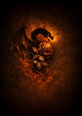 Dragon and Rose Fantasy Art