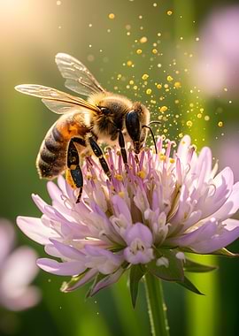 Bee collecting pollen from a flower