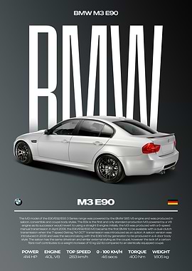 BMW M3 E90 Car Poster