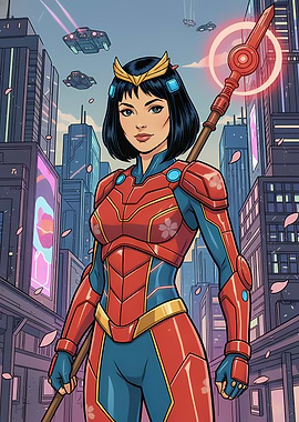 Cyberpunk Warrior in Futuristic City