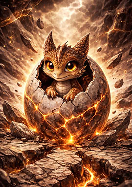Baby Dragon Hatching from Earth Egg