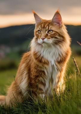 Majestic Maine Coon Cat in Golden Hour