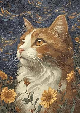 Orange Tabby Cat in Flowers
