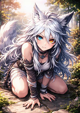 Anime Wolf Girl in Forest