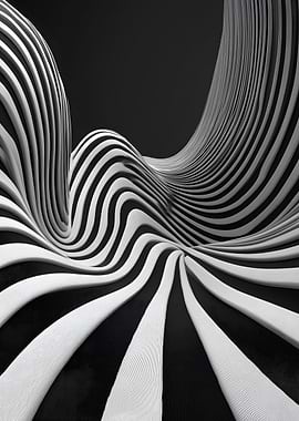Abstract Black and White Striped Landscape