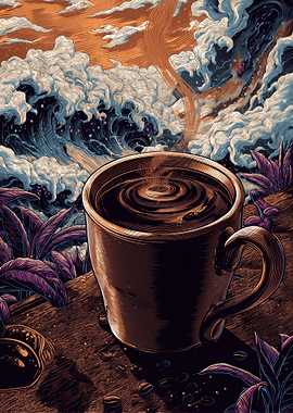 Abstract Steaming Coffee Cup