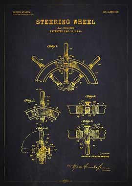 1944 Steering Wheel Patent Gold