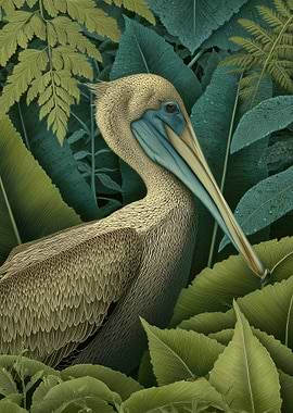 Pelican in Lush Greenery