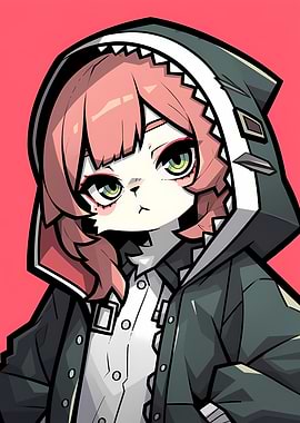 Anime character in shark hoodie