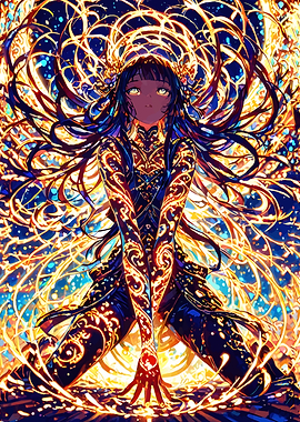 Anime Girl with Fiery Aura