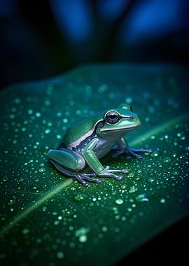 Green Tree Frog on Leaf