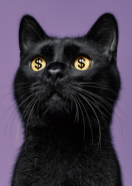 Black Cat with Dollar Sign Eyes