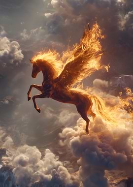 Fiery Pegasus in Clouds