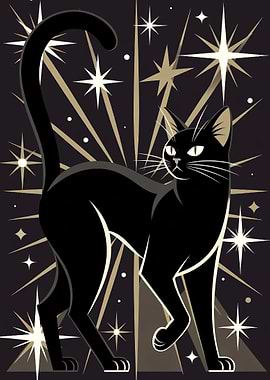 Black Cat with Starbursts