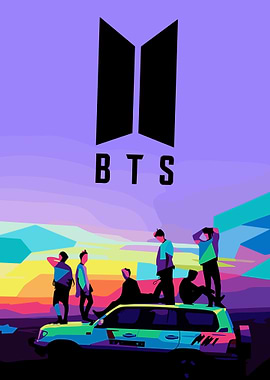 BTS Group on Car with Logo