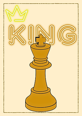 King Chess Piece with Neon Text