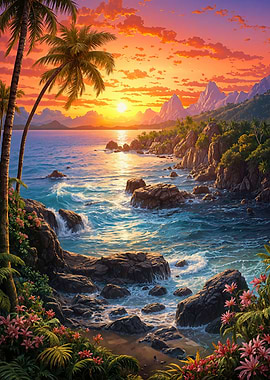 Tropical Sunset Beach Landscape
