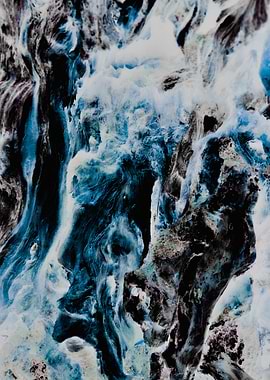 Abstract Blue and Black Swirls - Face in wood - Madeira